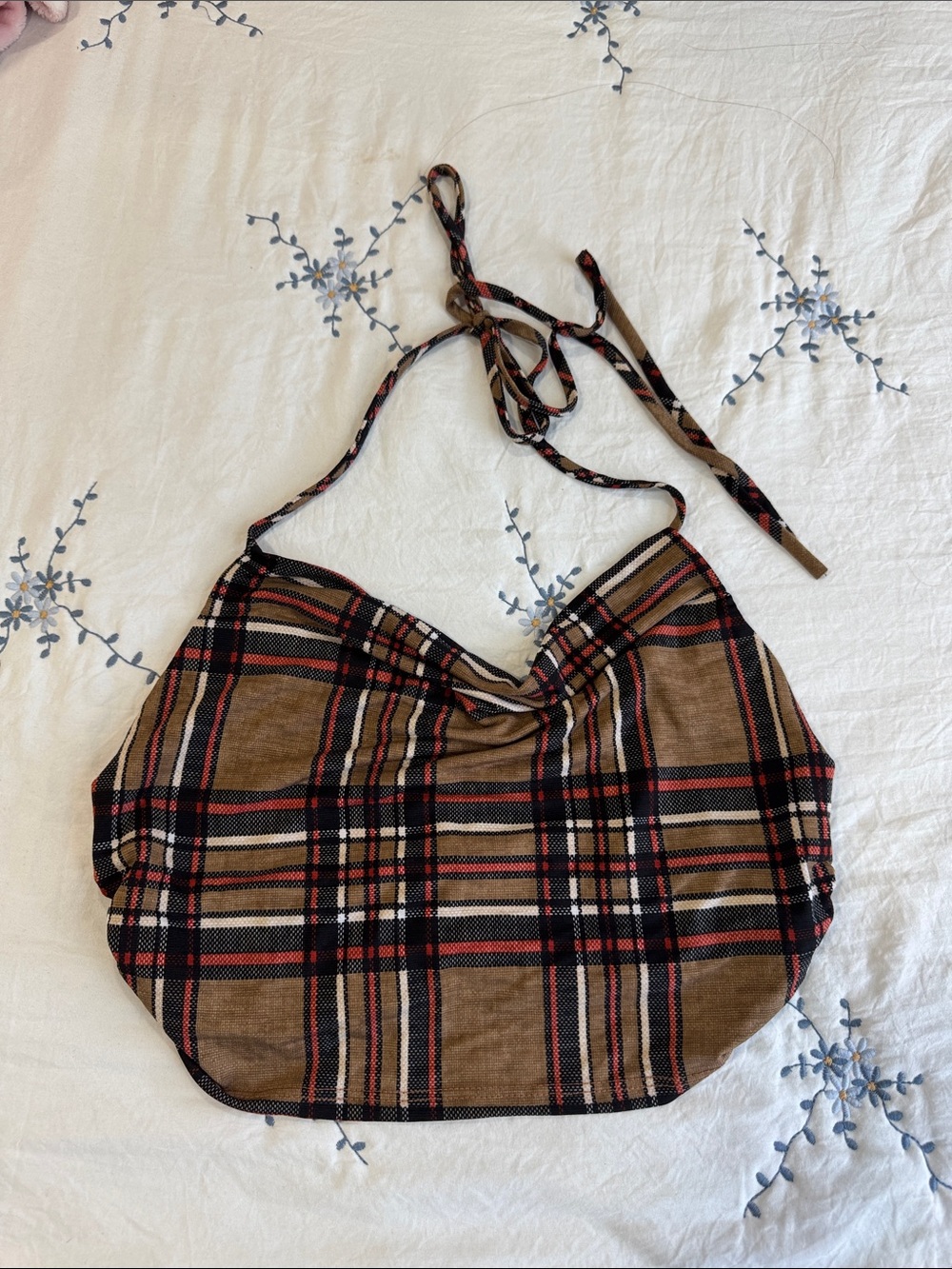 Plaid Halter Crop Top in Brown